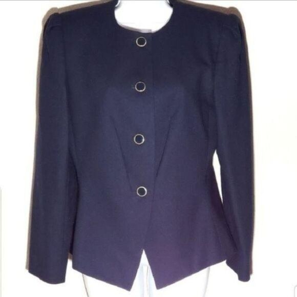 Kasper wool button up blazer navy size 8 - Picture 1 of 9